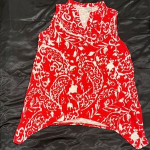 Chico's Vibrant Red and White Patterned Blouse